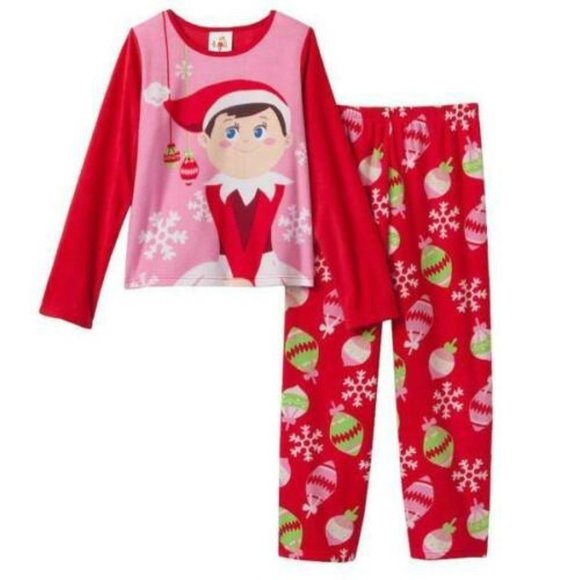 *Christmas Pajamas 3T The Elf on the Shelf Pink Red Fleece Shirt & Pants Girls - Picture 1 of 5